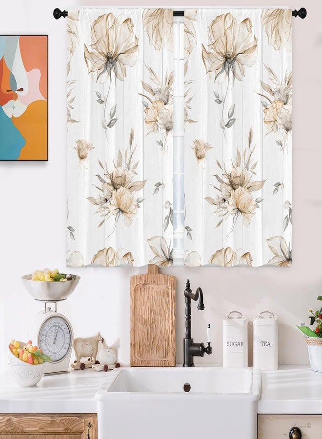 Kikiry Floral Kitchen Curtains Mini 27.5''W x 39''L Flower Spring Blossom Farmhouse Pretty Watercolor Vintage Woman Girl Short Small Cafe Room Rod Pocket Window Drapes Treatment Tiers Fabric 1 Pair - Image 1